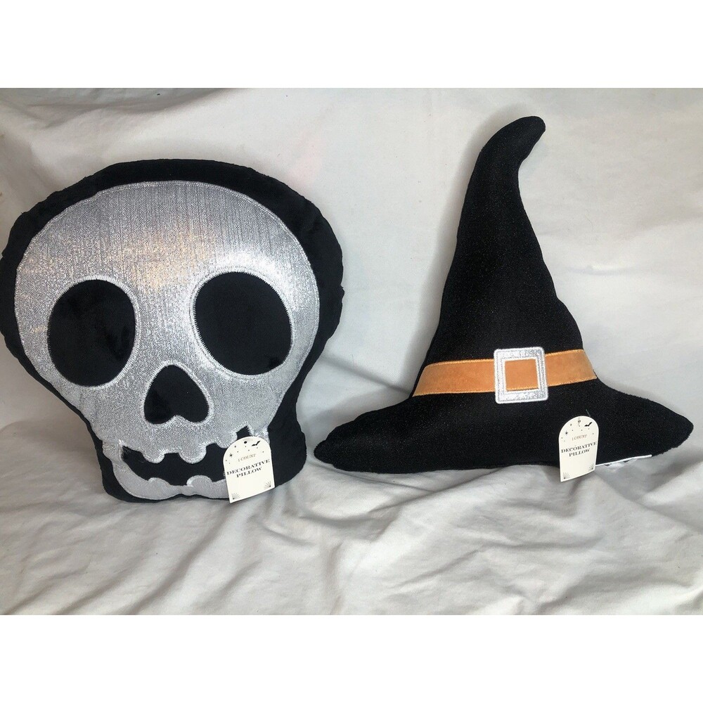 Lot Of 2 Halloween Pillows Skull & Witch Hat Pillow -Target NEW!!